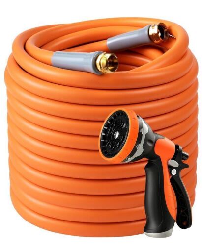 Clothirily Garden Hose 100 ft x 5/8 with 10 Functions Leak-Proof Garden Hose Nozzle, Water Hose Heavy Duty, 3/4" Solid Brass Fittings, Flexible Lightweight Kink-less Hose for Watering, Washing, 600 Burst PSI / HydroTech 50 ft Expandable Garden Hose - Burs