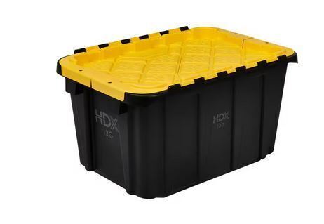 HDX 12 Gal. Tough Storage Flip Top Tote in Black with Yellow Lid / HDX Clear 12 Gal. Storage Tote Assorted $29