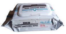 Rico Hand Sanitizing Wipes, 70% Alcohol, 6" x 8", White; 80 Wipes Per Pack New