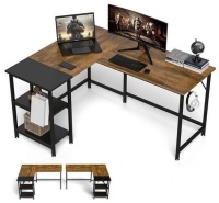 Klvied L Shaped Desk for Home Office 59" Double Color L Table with Storage Shelves Reversible Corner Computer Desk Space-Saving Desk Workstation Simple Wooden Writing Table Rustic Brown, New in Box $199