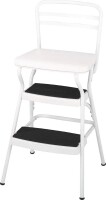 COSCO Stylaire Retro Chair + Step Stool with Flip-Up Vinyl Seat, White, New in Box $179