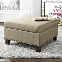 Dorel Living DA7099-BG Tyden Linen Square Ottoman with Nailheads, Oatmeal, New in Box $399