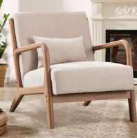 Sand & Stables Hertford 26" Wide Upholstered Linen Blend Accent Chair with Wooden Legs and One Pillow · Beige Linen Blend New in Box $499