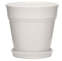 Southern Patio 7.9 in. Ravanaey Small Glossy White Ceramic Planter (7.9 in. D x 7.9 in. H) With Drainage Hole and attached saucer New $79