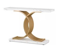 Tribesigns Catalin 39.4 in. Modern Console Table, White Faux Marble with Shaped Frame Accent Table for Living Room New Shelf Pull $299