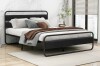 Tuconia Metal Platform Full Size Bed Frame with Upholstered Headboard No Noise Easy Assembly Black Linen New Shelf Pull $299