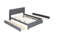 Harper and Bright Gray Wood Frame Full Linen Upholstered Platform Bed with Brick Pattern Headboard, Twin Size Trundle and 2 Drawers (2 Boxes) $599