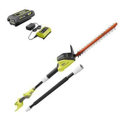 RYOBI 40V 18 in. Cordless Battery Pole Hedge Trimmer with 2.0 Ah Battery and Charger On Working $319