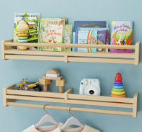 FLYJOE Nursery Floating Shelves with Hanging Rod, 33 Inch Kid's Bookshelves Set of 2, Wall Mounted Baby Clothes Organizer, Kitchen Spice Rack, Picture Ledge Shelf, Natural / Venusmiles Floating Shelves for Wall, 2 Large Wall Mounted Shelves with Invisible