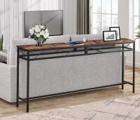 Vecelo 55 in. Narrow Sofa/Console Table with Charging Station and Power Outlet and USB Ports, Metal Frame, Brown New In Box $299