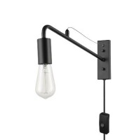 Globe Electric Holden 1-Light Matte Black Long Arm Plug-In Wall Sconce with In-Line On/Off Switch New In Box $199