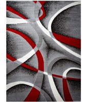 Msrugs 3x8 ft. Frize Collection Modern Gray Red White Area Rug, Contemporary Geometric Carpet for Living Room and Bedroom New $199