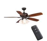 Hampton Bay Hollis 52 in. Indoor LED Bronze Downrod Ceiling Fan with 5 QuickInstall Reversible Blades, Light Kit and Remote Control New In Box $250