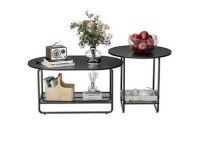 Amada Coffee Table Set, 2-Tier Center Table with Open Shelf and Metal Frame, Modern Round Coffee Table for Living Room, AMCT2B New In Box $209.99