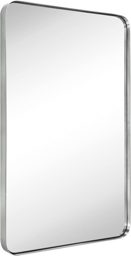 Gracto (20" x 30") Brushed Nickel Stainless Steel Wall Mounted Rounded Rectangular Metal Framed Bathroom Vanity Mirror, New in Box $299