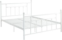 DHP Manila Metal Bed with Round Finial Post Headboard and Footboard, Adjustable Base Height for Underbed Storage, No Box Spring Needed, Full, White, New in Box $399