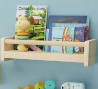 FLYJOE Nursery Floating Shelves with Hanging Rod, 16 Inch Kid's Bookshelves Set of 3, Wall Mounted Baby Clothes Organizer, Kitchen Spice Rack, Picture Ledge Shelf, Unfinished / Flyjoe Nursery Floating Shelves with Hanging Rod, 24 Inch Kid's Bookshelves Se