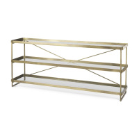 Mercana Trey 72.0L x 16.0W x 30.0H Gold Metal w/Glass Console Table 69782 New In Box $1199