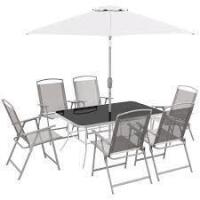 Outsunny Team Gray 8-Piece Metal Rectangle 27.5 in. Outdoor Dining Set and Umbrella, Outdoor Patio Furniture Set New in Box $699