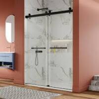 DeerValley 56" - 60" W x 76" H Frameless Sliding Shower Door, Bathroom Sliding Shower Door with 3/8" Clear Tempered Glass, Designed for Smooth Door Closing and Opening (Black) DV-1SD056 New in Box $699