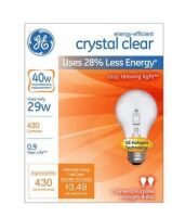 GE 78795 Crystal Clear 29W Halogen E26 Base A19 Light Bulbs - 2-pack New In Box