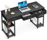 ODK Office Small Computer Desk: Home Table with Fabric Drawers & Storage Shelves, Modern Writing Desk, Black, 48"x16" New Open Box $299