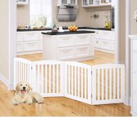 PAWLAND Wooden Freestanding Foldable Pet Gate for Dogs, 24 inch 4 Panels Step Over Fence, Dog Gate for The House, Doorway, Stairs, Extra Wide (White, 24" Height-4 Panels) New In Box $119