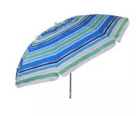 DestinationGear 7 ft. Aluminum Push-Up Beach Drape Polyester Umbrella in Blue Brush Stroke Stripes New In Box $199