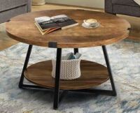 Jahaira Round Coffee Table with 2-Tier Storage Shelves New In Box $419