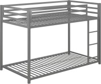 DHP Miles Low Metal Bunk Bed Frame for Kids, With Built-in Ladder, High Guardrail and Metal Slats, Floor Bed Bottom Bunk, No Boxspring Required, For Small Spaces, Full-Over-Full, Silver, New in Box $399