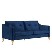 Mr. Kate Tess 74" W Square Arm Linen Rectangle Sofa, Blue Velvet, New in Box $499