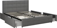 DHP Rose Upholstered Platform Bed with Underbed Storage Drawers and Button Tufted Headboard and Footboard, No Box Spring Needed, Queen, Gray Linen, New in Box $399