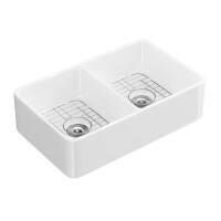 Eridanus Denbigh Crisp White Fireclay 33" Double Bowl Farmhouse Apron Kitchen Sink with Bottom Grid, New in Box $499