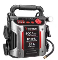 Vector 800 Peak Amp Automotive Jump Starter, Portable Power - Triple 15W USB Ports, 120 PSI Air Compressor $199