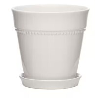 Southern Patio 7.9 in. Ravanaey Small Glossy White Ceramic Planter (7.9 in. D x 7.9 in. H) With Drainage Hole and attached saucer New $79