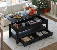 FABATO 41.7'' Lift Top Coffee Table with 2 Storage Drawer Hidden Compartment Open Storage Shelf for Living Room Folding Wood End Table, Black New Shelf Pull $299