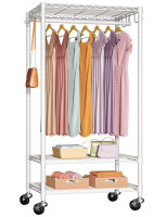 FUTASSI P6 Medium Rolling Clothes Rack Heavy Duty, Freestanding Garment Rack with Wheels, Portable Closet Rack Max Load 370 LBS, 30''W x 14''D x 77.6''H, White Similar to Picture New In Box $199