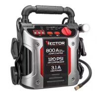 Vector 800 Peak Amp Automotive Jump Starter, Portable Power - Triple 15W USB Ports, 120 PSI Air Compressor $199