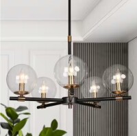 Zevni Modern Black Island Pendant Light, Ostter 22 in. 5-Light Brass Gold Round Chandelier, Industrial Hanging Light Fixture New In Box $399