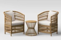 Threshold 3pc Mulberry Steel Frame Faux Rattan Outdoor Patio Small Space Chat Furniture Set Linen New In Box Factory Sealed $799