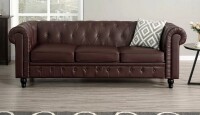 Naomi Home Emery Chesterfield Sofa with Rolled Arms -Espresso (2 Boxes) New In Box $899