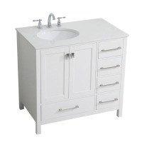 Lightning Design Irene Single Bathroom Vanity in White with Marble Top, New $1199.99