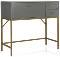 Cosmoliving Wooden Grey Lennon Console Bar Table Desk Unit With Storage Drawers,