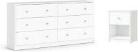 Tvilum Portland 6-Drawer Double Dresser and 1 Drawer Nightstand in White 2 Piece Set (2 Boxes) $499