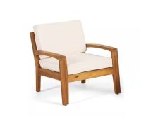 Nobile House Teak Finish Wood Outdoor Patio Lounge Chair with Cream Cushion New in Box $499