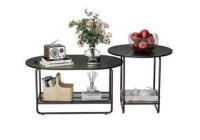 Amada Coffee Table Set, 2-Tier Center Table with Open Shelf and Metal Frame, Modern Round Coffee Table for Living Room, AMCT2B New In Box $209.99