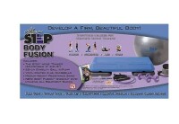 The Step Body Fusion Includes The Step Home trainer which will adjust to either 4” or 6”. Also included are the 65cm stability ball with pump, vinyl coated 3 lb. dumbbells, medium weight resistance band, and the new Body Fusion workout DVD utilizing all e