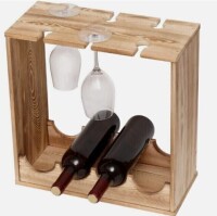 VIPACE Wooden Wine Rack with Glass Holder, Small Countertop Wine Rack (Hold 4 Bottles and 6 Glasses) New In Box $99