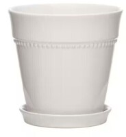 Southern Patio 7.9 in. Ravanaey Small Glossy White Ceramic Planter (7.9 in. D x 7.9 in. H) With Drainage Hole and attached saucer New $79