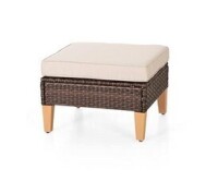 PHI VILLA Outdoor Wicker Patio Ottoman with Beige Cushion New In Box $299